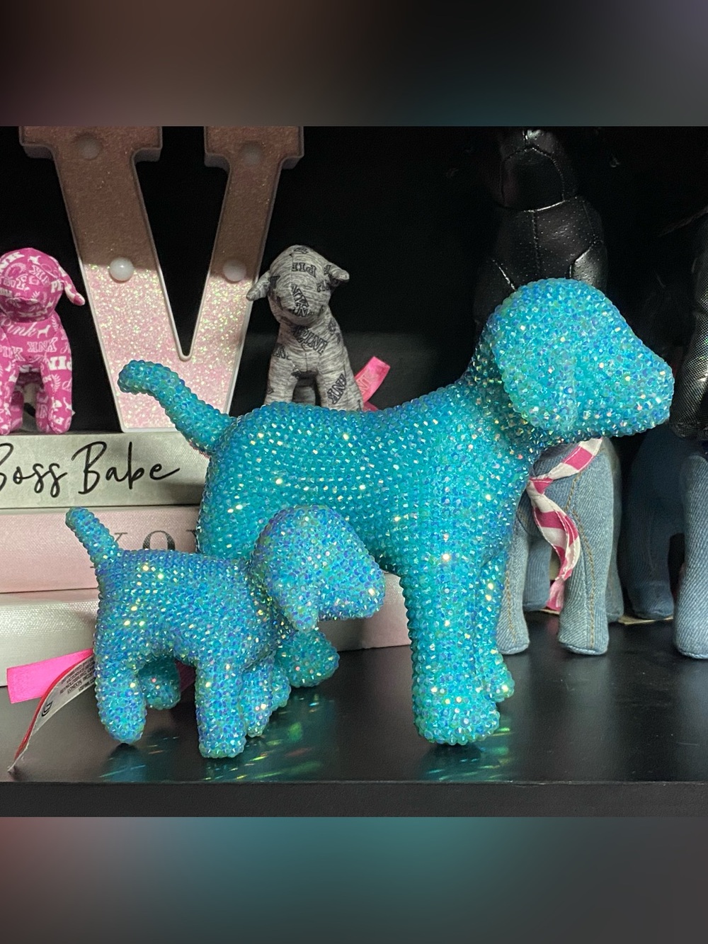 Blue 2 Pc Set Rhinestone Bling Victoria’s Secret VS PINK Mini Dog Y2K Vintage